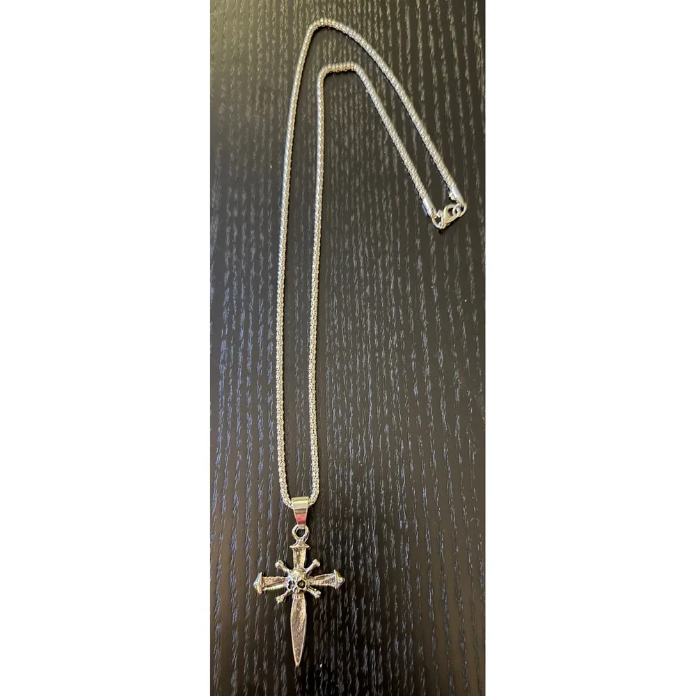 Gothic Dagger Cross Skull Pendant‎ Necklace Silver Tone Chain